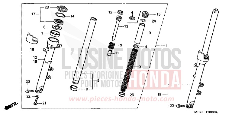 FOURCHETTE AVANT (CB600F2/F22/3/4) de Hornet S NOIR (NH1) de 2002